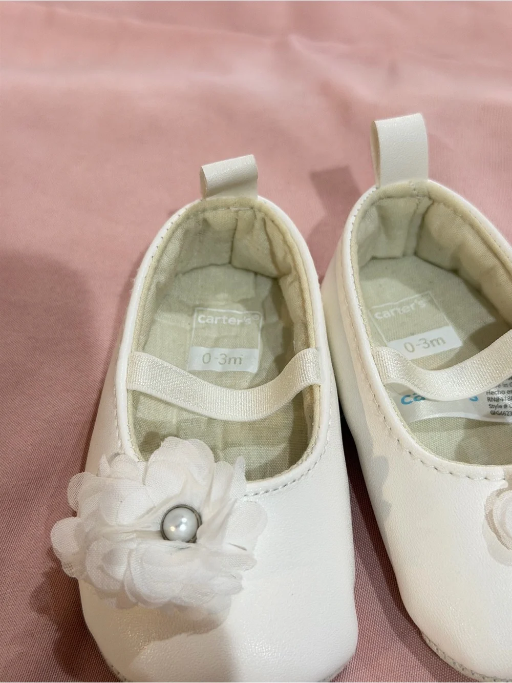 Carter's Cream Baby Mary Jane Shoes with Fabric Flower 0-3 months